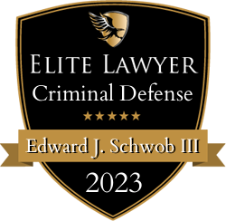 A badge that says elite lawyer criminal defense edward j. Schwob iii 2 0 2 3